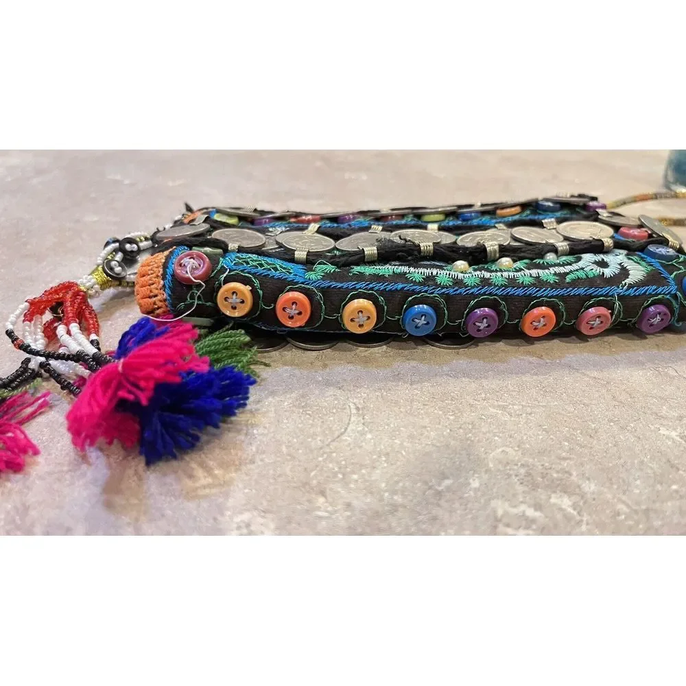 Pakistan 48 Paisa Coin Decorated Purse With Beads Embroidery 1969-1981 Dated - Picture 6 of 16